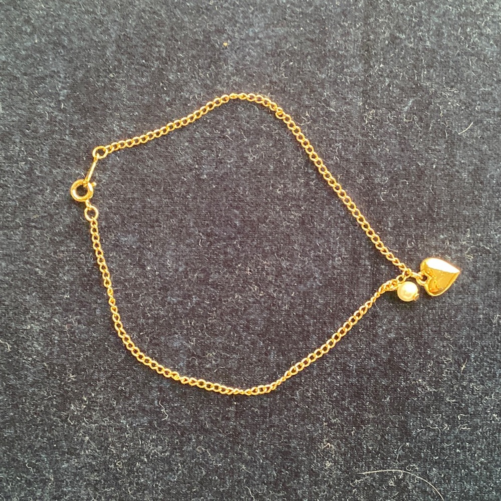 Goldtone Heart and Pearl Ankle Bracelet